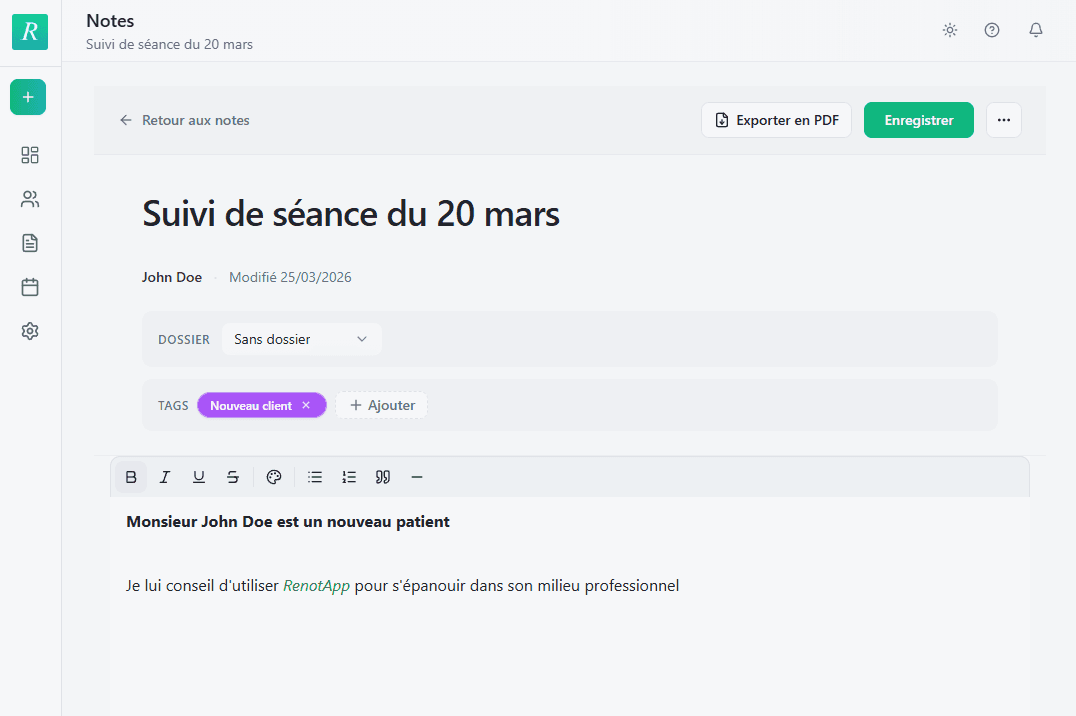 Notes de séance avancées